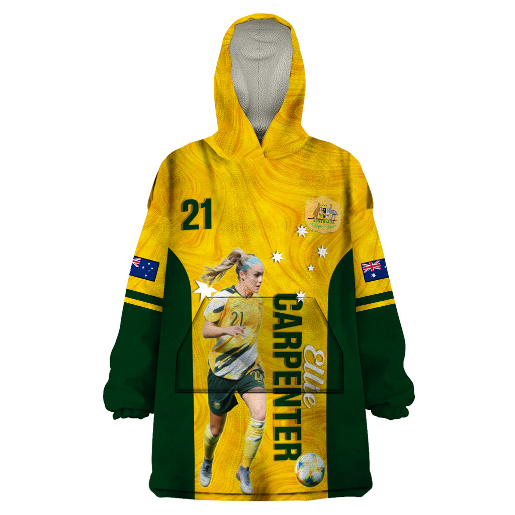 Australia Soccer Wearable Blanket Hoodie Ellie Carpenter Matildas Gold Version - Vibe Hoodie Shop