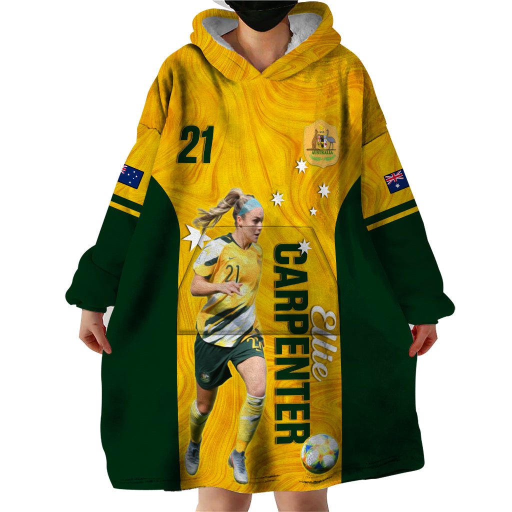 Australia Soccer Wearable Blanket Hoodie Ellie Carpenter Matildas Gold Version - Vibe Hoodie Shop