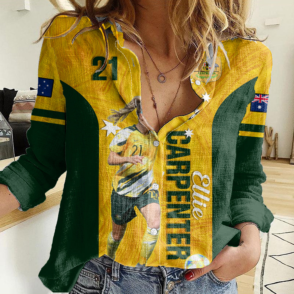 Australia Soccer Women Casual Shirt Ellie Carpenter Matildas Gold Version - Vibe Hoodie Shop