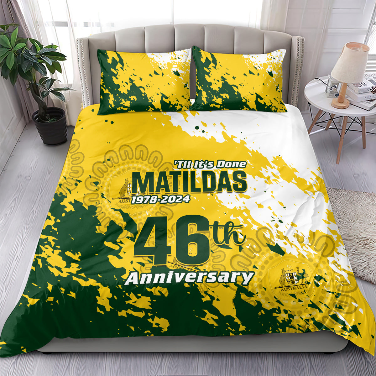 Australia Soccer Bedding Set Til Its Done Matildas 2024 Happy 46th Anniversary - Vibe Hoodie Shop