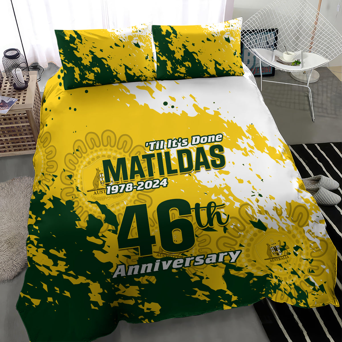 Australia Soccer Bedding Set Til Its Done Matildas 2024 Happy 46th Anniversary - Vibe Hoodie Shop