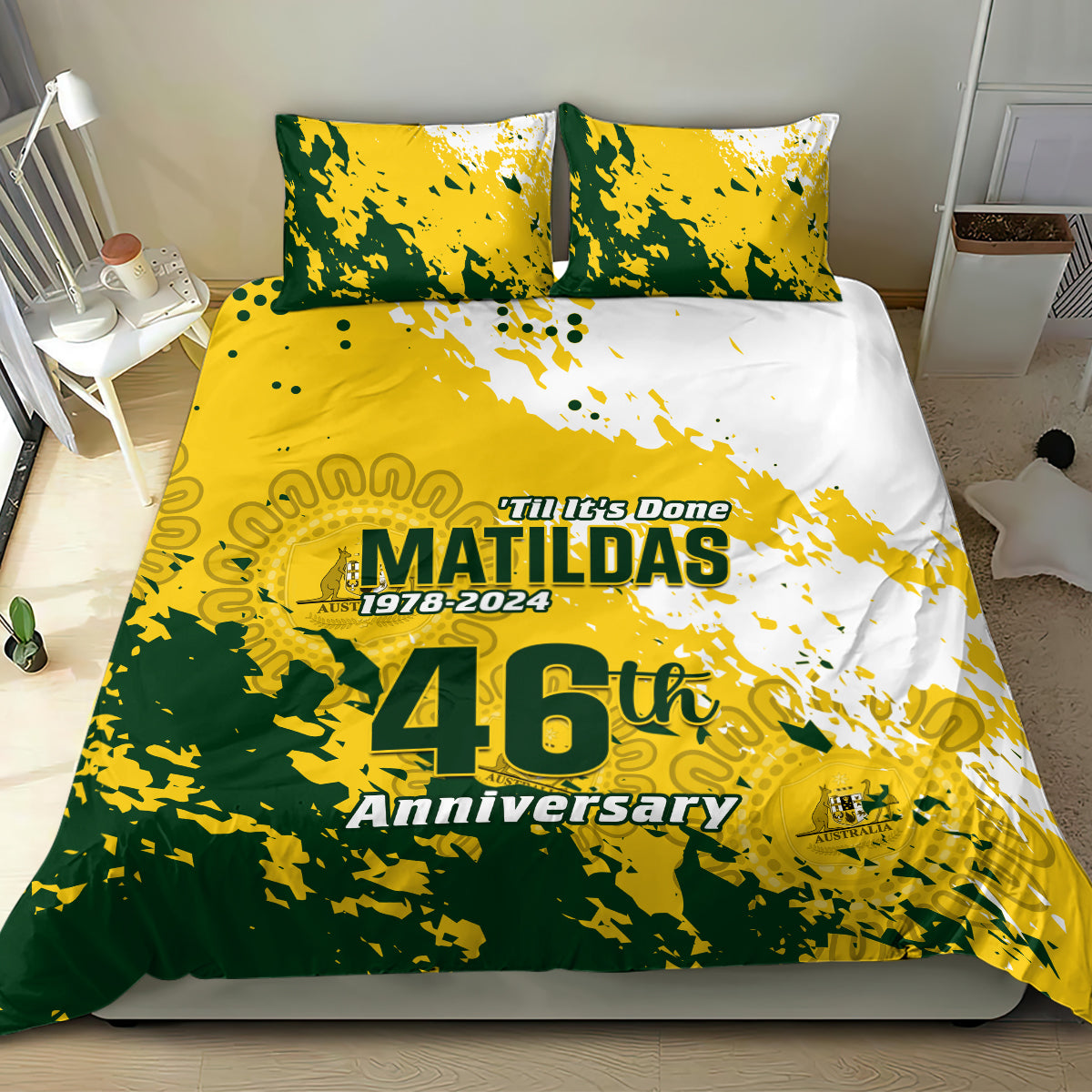 Australia Soccer Bedding Set Til Its Done Matildas 2024 Happy 46th Anniversary - Vibe Hoodie Shop