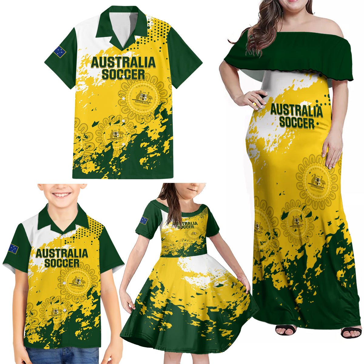 australia-soccer-family-matching-off-shoulder-maxi-dress-and-hawaiian-shirt-til-its-done-matildas-2024-happy-46th-anniversary