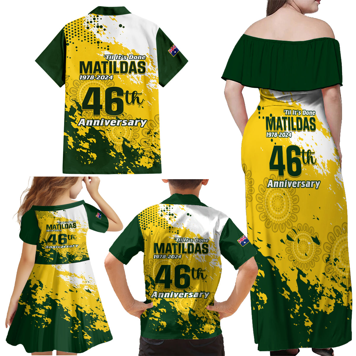 australia-soccer-family-matching-off-shoulder-maxi-dress-and-hawaiian-shirt-til-its-done-matildas-2024-happy-46th-anniversary