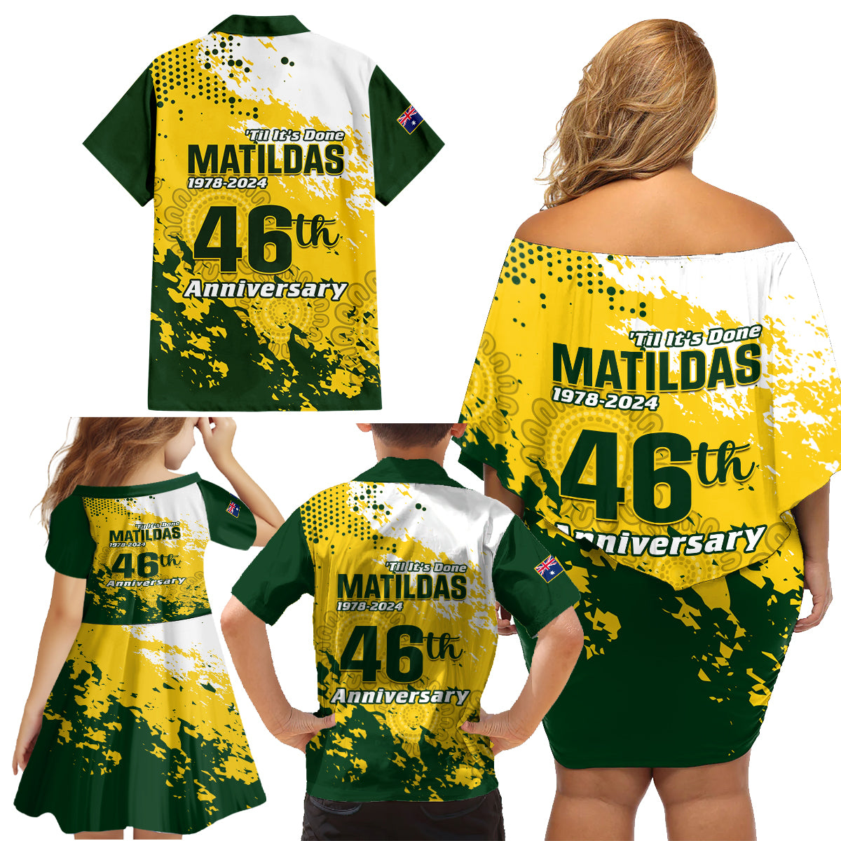 australia-soccer-family-matching-off-shoulder-short-dress-and-hawaiian-shirt-til-its-done-matildas-2024-happy-46th-anniversary