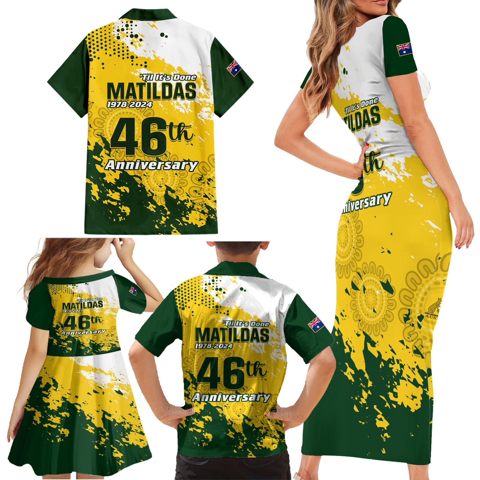 australia-soccer-family-matching-short-sleeve-bodycon-dress-and-hawaiian-shirt-til-its-done-matildas-2024-happy-46th-anniversary