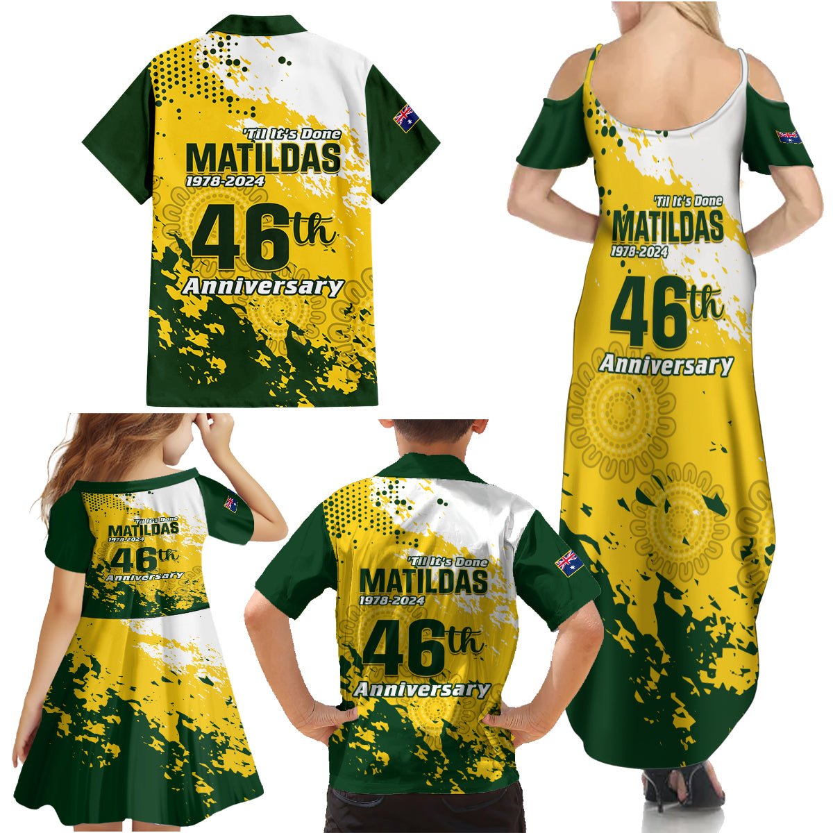 australia-soccer-family-matching-summer-maxi-dress-and-hawaiian-shirt-til-its-done-matildas-2024-happy-46th-anniversary