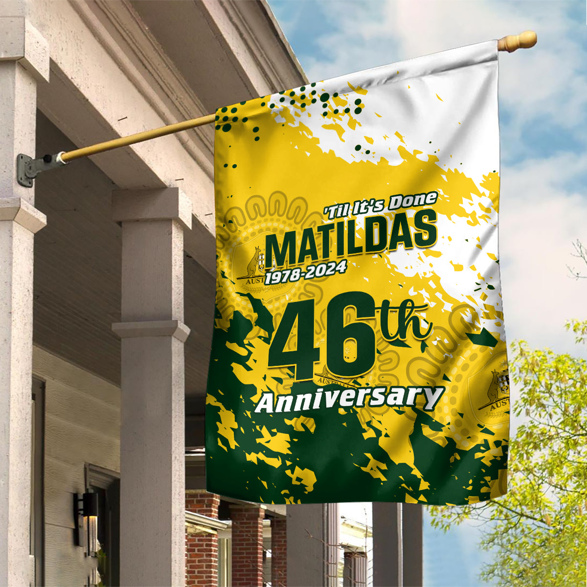 Australia Soccer Garden Flag Til Its Done Matildas 2024 Happy 46th Anniversary - Vibe Hoodie Shop