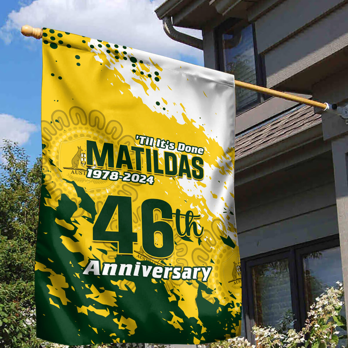 Australia Soccer Garden Flag Til Its Done Matildas 2024 Happy 46th Anniversary - Vibe Hoodie Shop