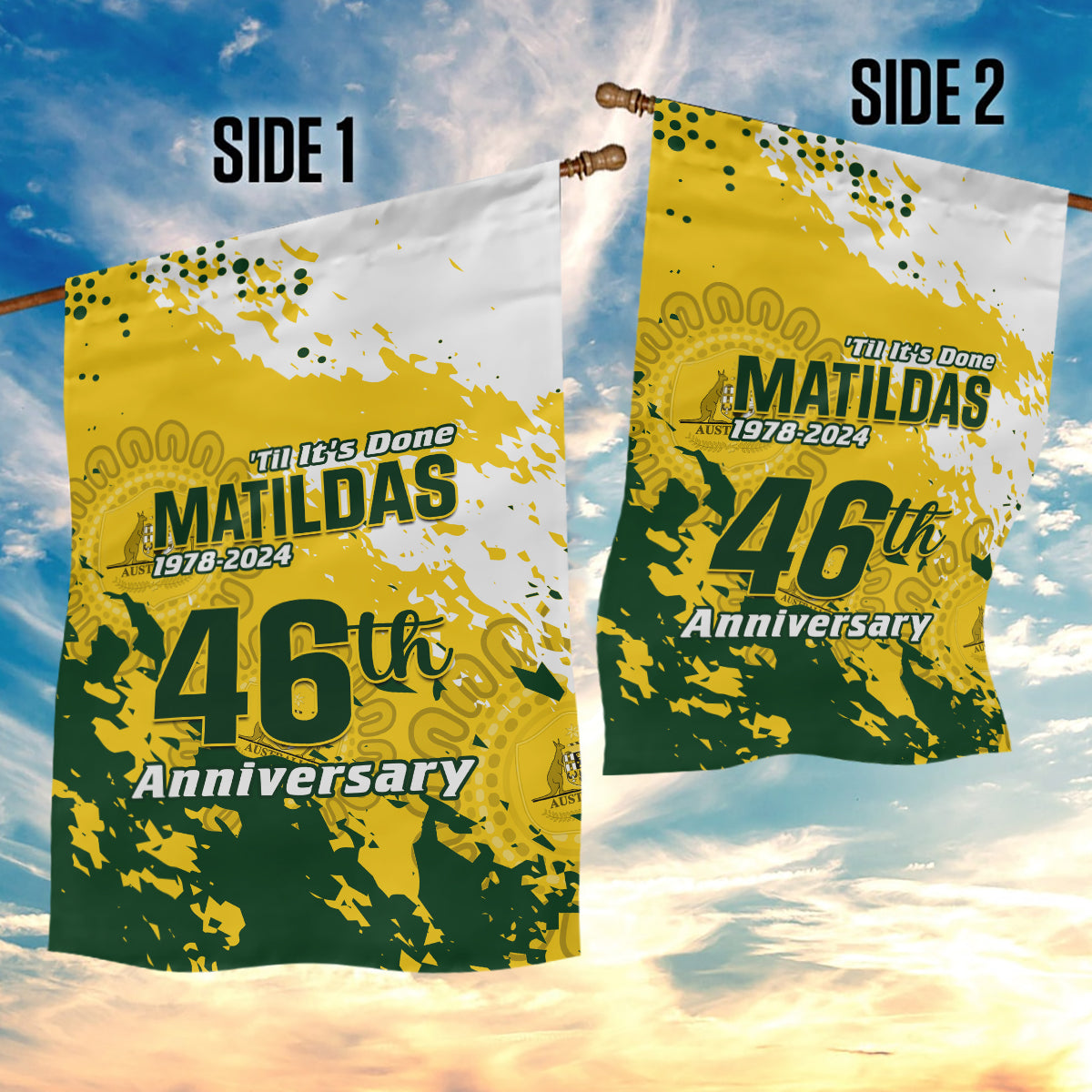 Australia Soccer Garden Flag Til Its Done Matildas 2024 Happy 46th Anniversary - Vibe Hoodie Shop