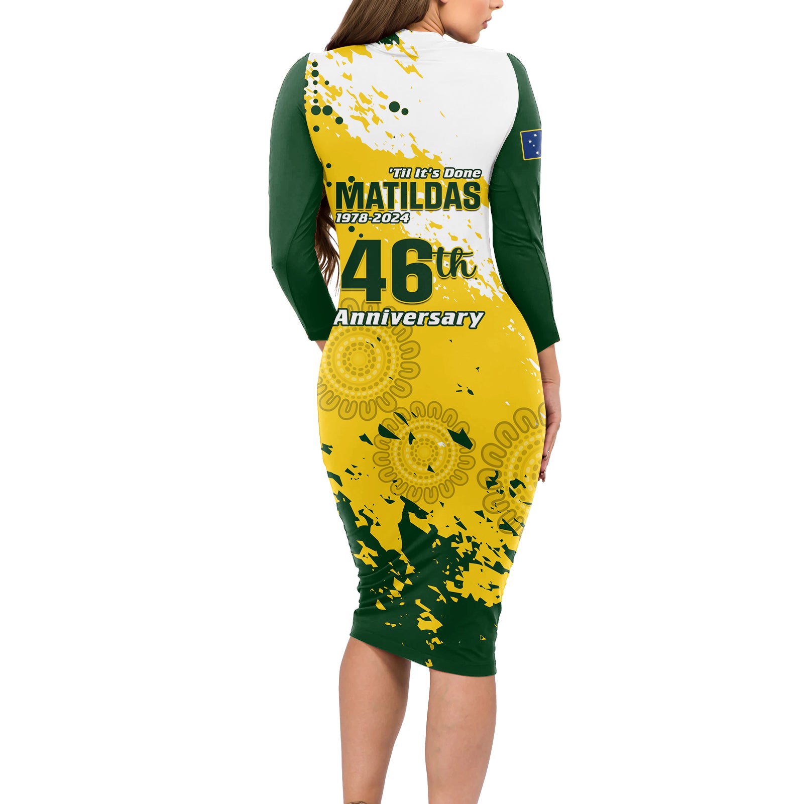 australia-soccer-long-sleeve-bodycon-dress-til-its-done-matildas-2024-happy-46th-anniversary