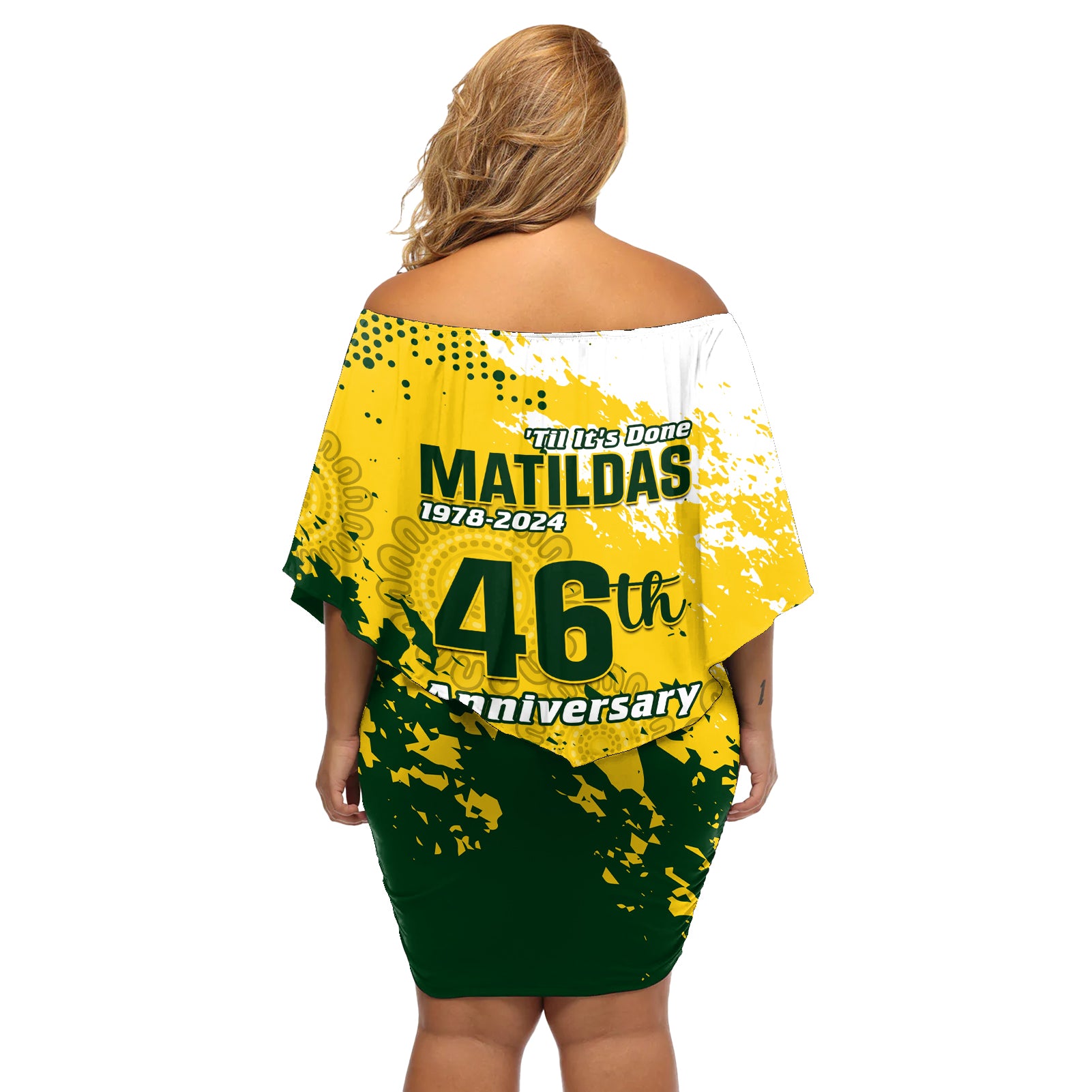 australia-soccer-off-shoulder-short-dress-til-its-done-matildas-2024-happy-46th-anniversary