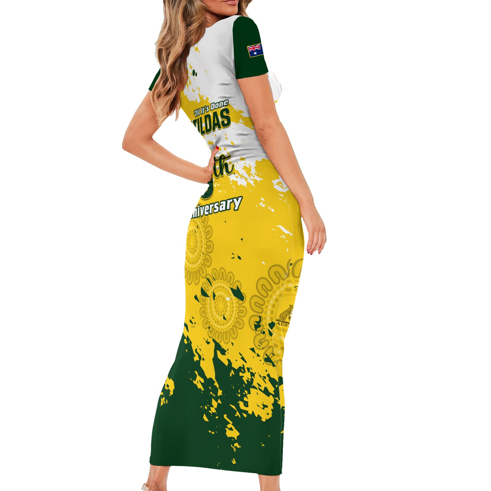 australia-soccer-short-sleeve-bodycon-dress-til-its-done-matildas-2024-happy-46th-anniversary