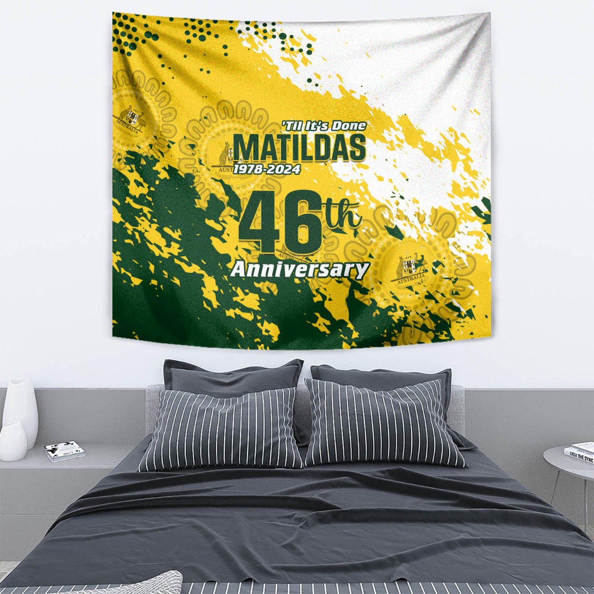 Australia Soccer Tapestry Til Its Done Matildas 2024 Happy 46th Anniversary - Vibe Hoodie Shop