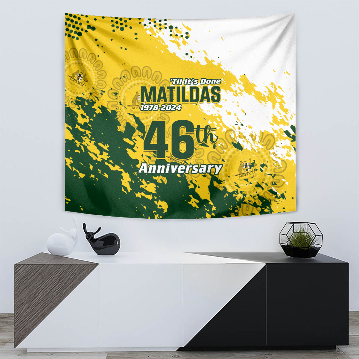 Australia Soccer Tapestry Til Its Done Matildas 2024 Happy 46th Anniversary - Vibe Hoodie Shop