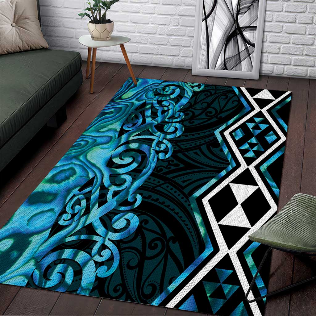 Turquoise Aotearoa Area Rug Taniko Motifs With Paua Shell Kowhaiwhai - Vibe Hoodie Shop