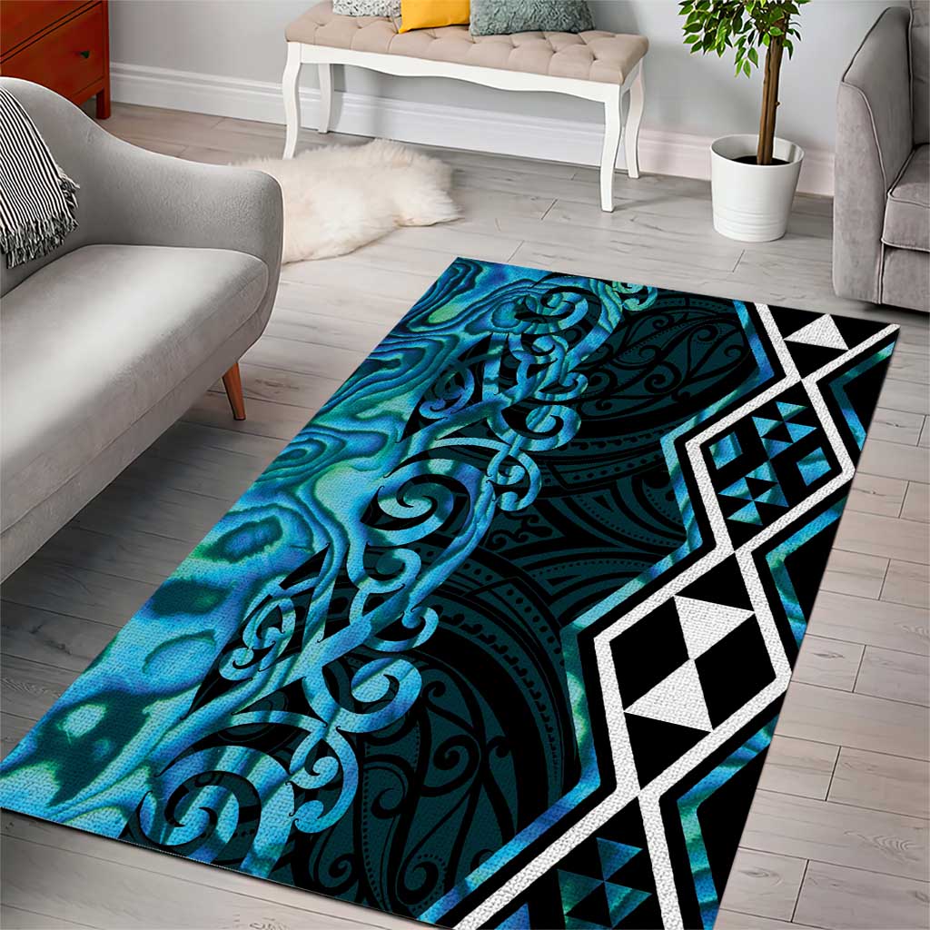 Turquoise Aotearoa Area Rug Taniko Motifs With Paua Shell Kowhaiwhai - Vibe Hoodie Shop