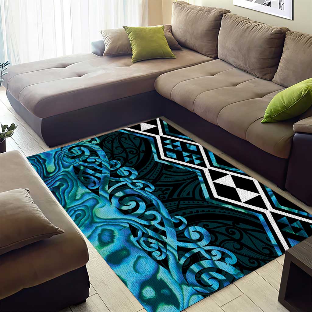 Turquoise Aotearoa Area Rug Taniko Motifs With Paua Shell Kowhaiwhai - Vibe Hoodie Shop