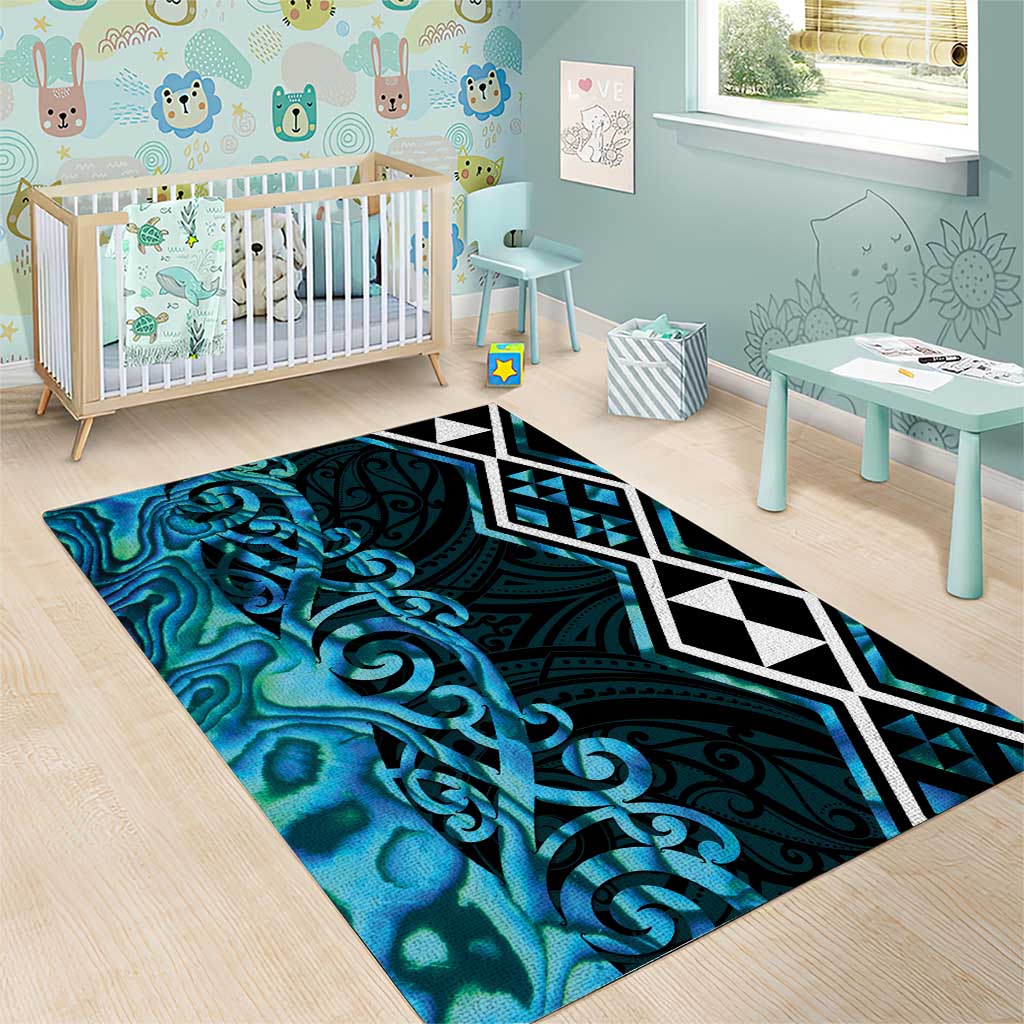Turquoise Aotearoa Area Rug Taniko Motifs With Paua Shell Kowhaiwhai - Vibe Hoodie Shop