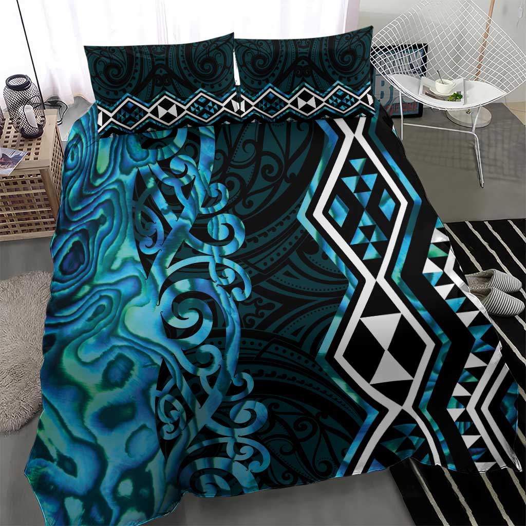 Turquoise Aotearoa Bedding Set Taniko Motifs With Paua Shell Kowhaiwhai - Vibe Hoodie Shop