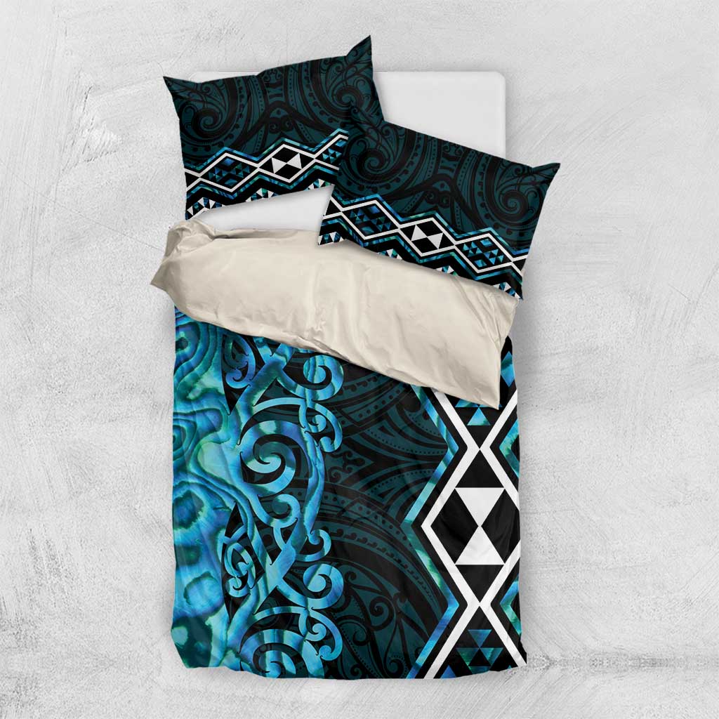 Turquoise Aotearoa Bedding Set Taniko Motifs With Paua Shell Kowhaiwhai - Vibe Hoodie Shop