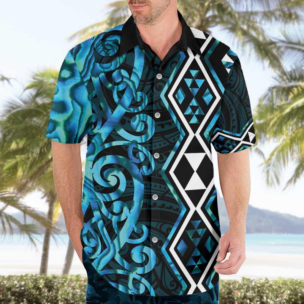 Turquoise Aotearoa Hawaiian Shirt Taniko Motifs With Paua Shell Kowhaiwhai - Vibe Hoodie Shop