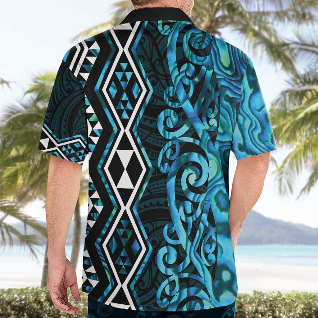 Turquoise Aotearoa Hawaiian Shirt Taniko Motifs With Paua Shell Kowhaiwhai - Vibe Hoodie Shop