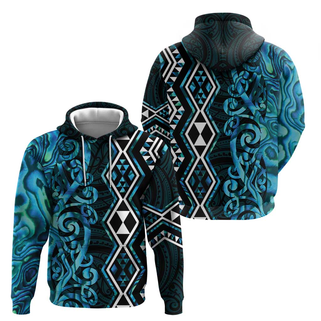 Turquoise Aotearoa Hoodie Taniko Motifs With Paua Shell Kowhaiwhai - Vibe Hoodie Shop