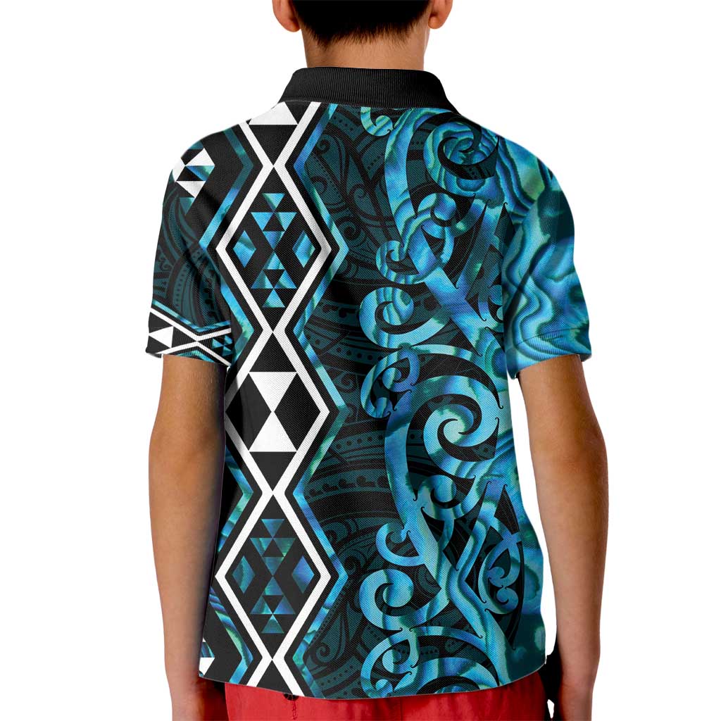 Turquoise Aotearoa Kid Polo Shirt Taniko Motifs With Paua Shell Kowhaiwhai - Vibe Hoodie Shop