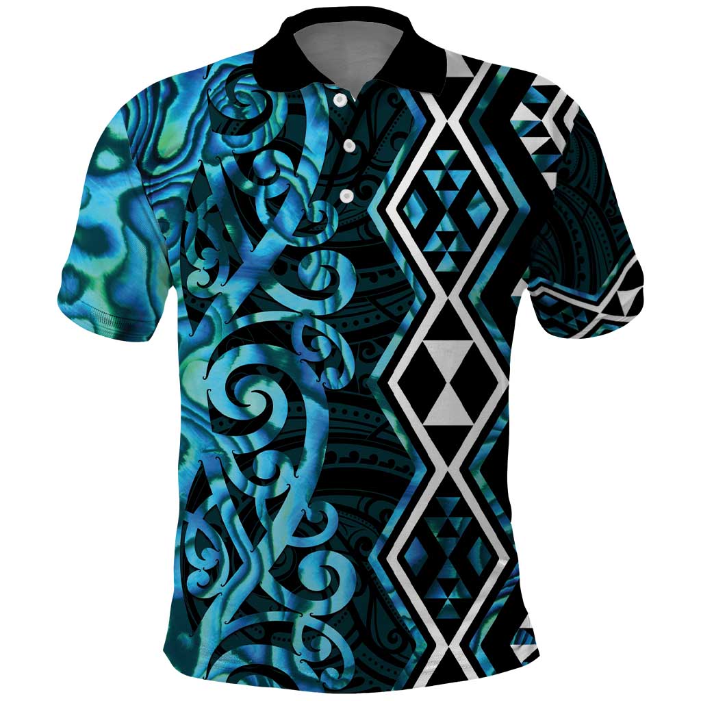 Turquoise Aotearoa Polo Shirt Taniko Motifs With Paua Shell Kowhaiwhai - Vibe Hoodie Shop