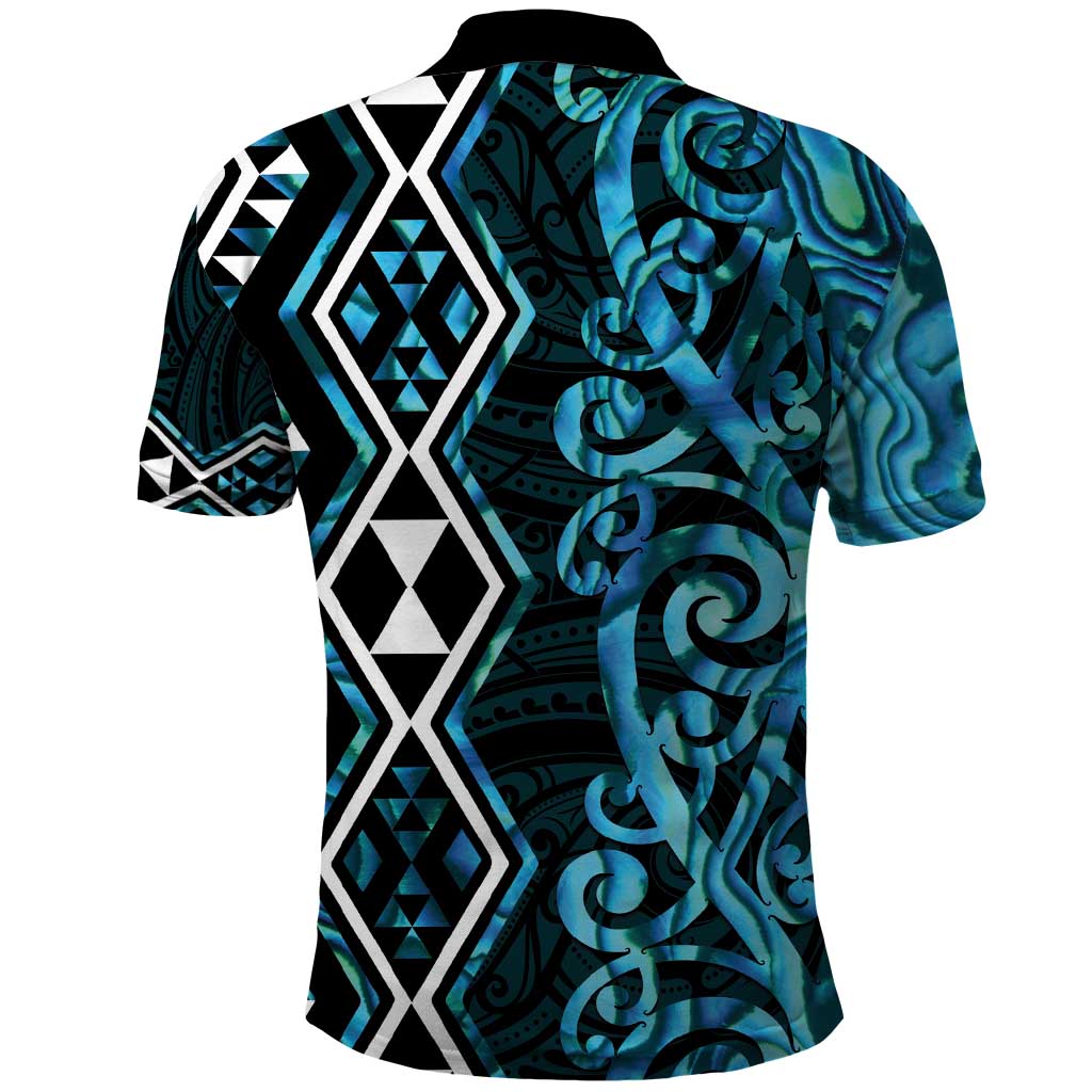 Turquoise Aotearoa Polo Shirt Taniko Motifs With Paua Shell Kowhaiwhai - Vibe Hoodie Shop