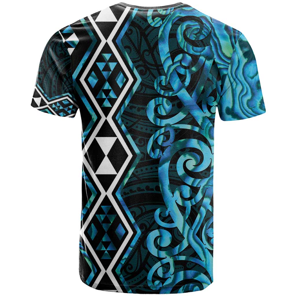 Turquoise Aotearoa T Shirt Taniko Motifs With Paua Shell Kowhaiwhai - Vibe Hoodie Shop