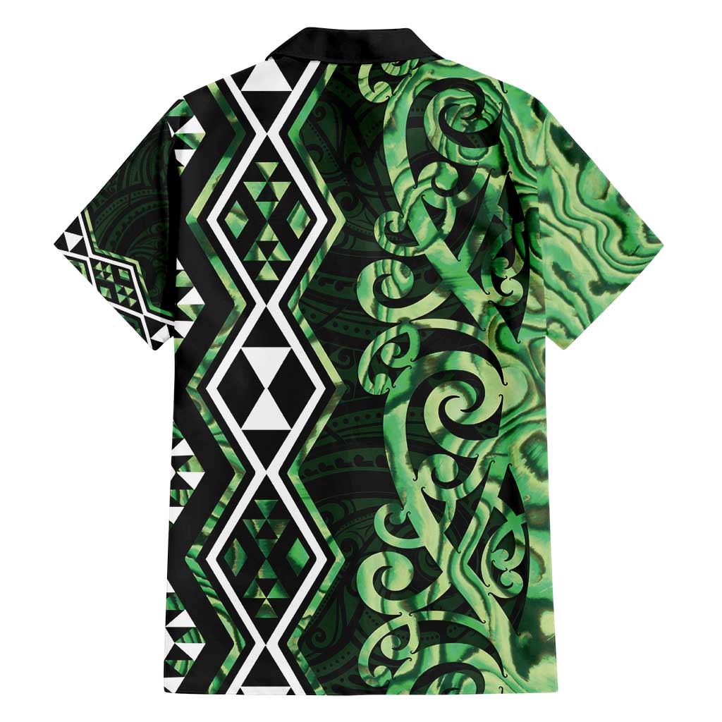 Green Aotearoa Family Matching Off Shoulder Maxi Dress and Hawaiian Shirt Taniko Motifs With Paua Shell Kowhaiwhai