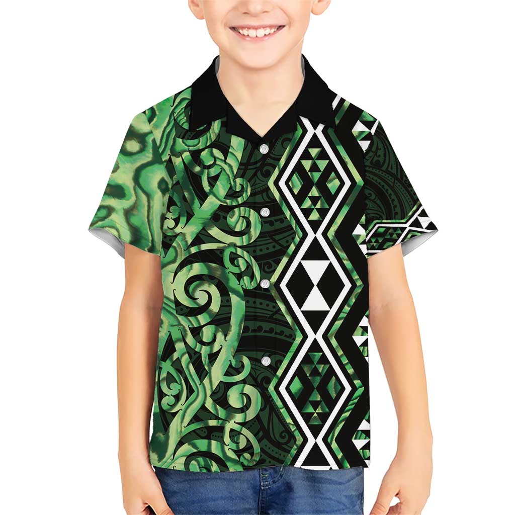 Green Aotearoa Hawaiian Shirt Taniko Motifs With Paua Shell Kowhaiwhai - Vibe Hoodie Shop