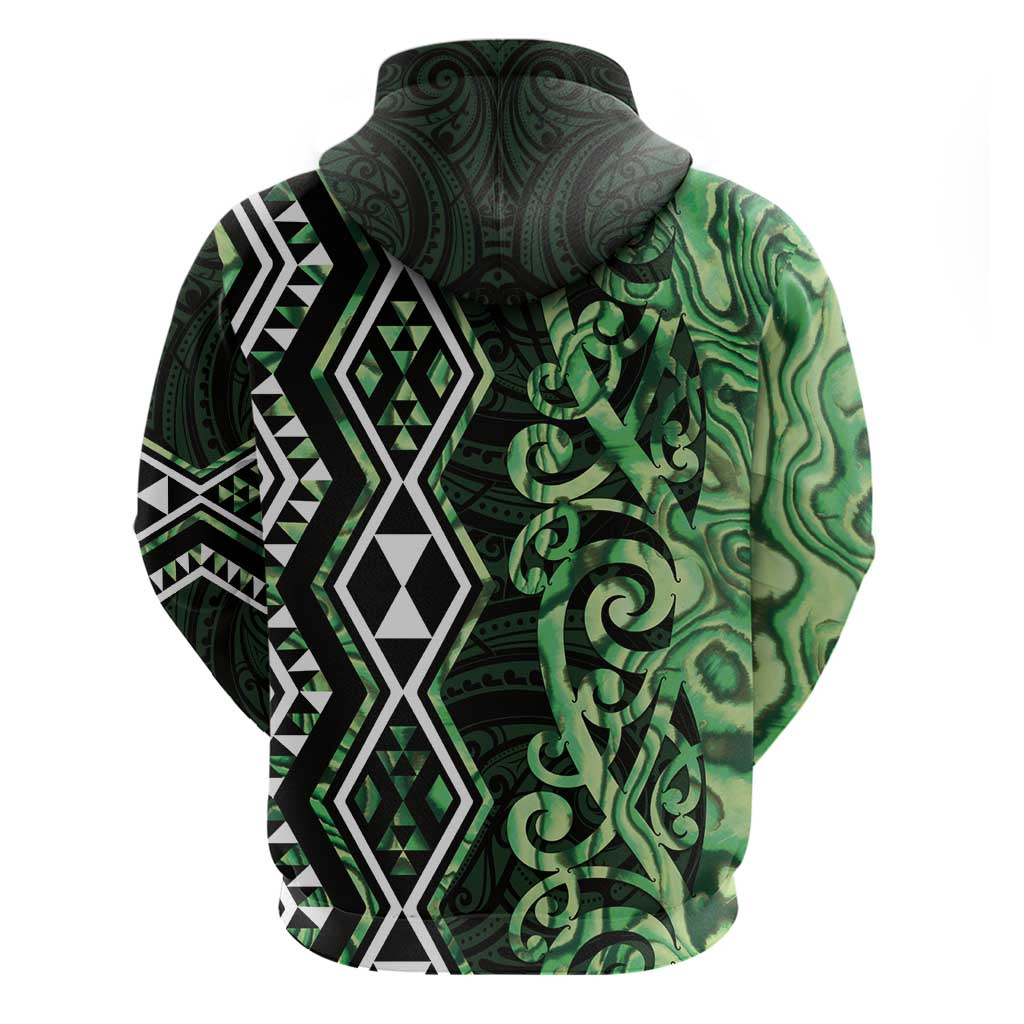 Green Aotearoa Hoodie Taniko Motifs With Paua Shell Kowhaiwhai - Vibe Hoodie Shop