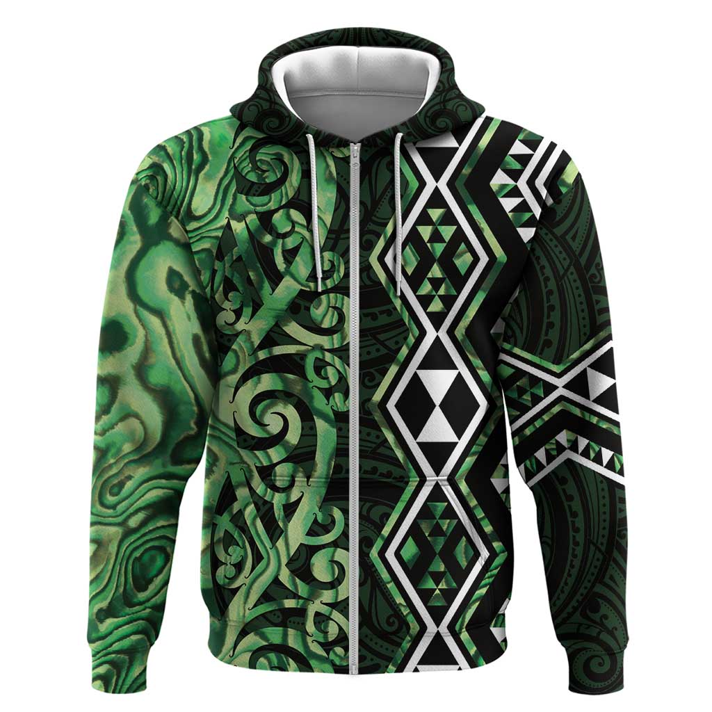 Green Aotearoa Hoodie Taniko Motifs With Paua Shell Kowhaiwhai - Vibe Hoodie Shop