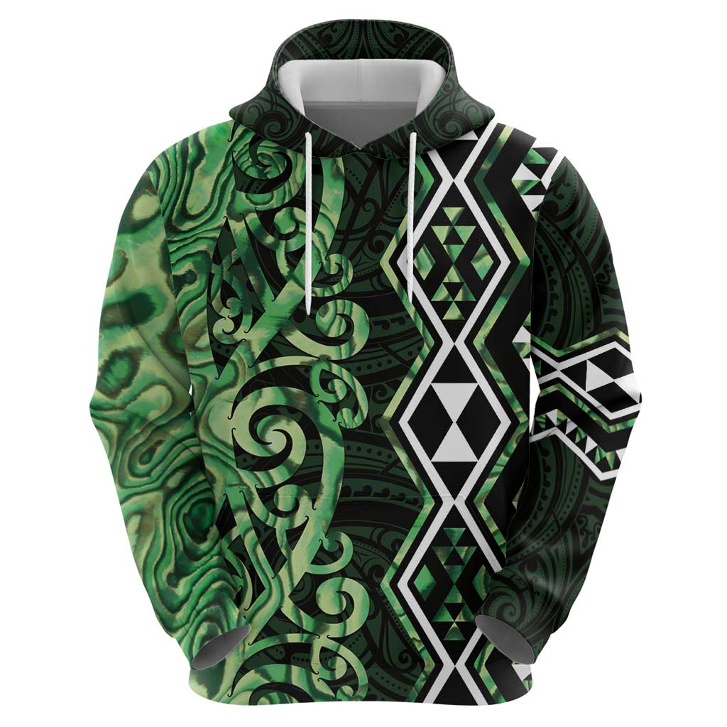 Green Aotearoa Hoodie Taniko Motifs With Paua Shell Kowhaiwhai - Vibe Hoodie Shop