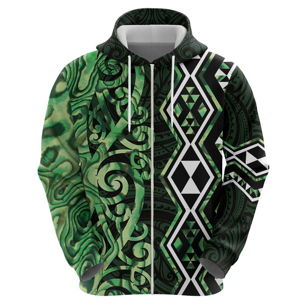 Green Aotearoa Hoodie Taniko Motifs With Paua Shell Kowhaiwhai - Vibe Hoodie Shop