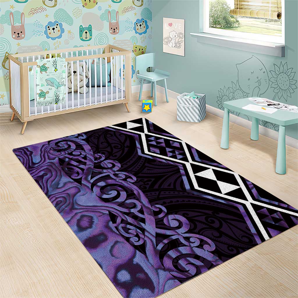 Purple Aotearoa Area Rug Taniko Motifs With Paua Shell Kowhaiwhai - Vibe Hoodie Shop