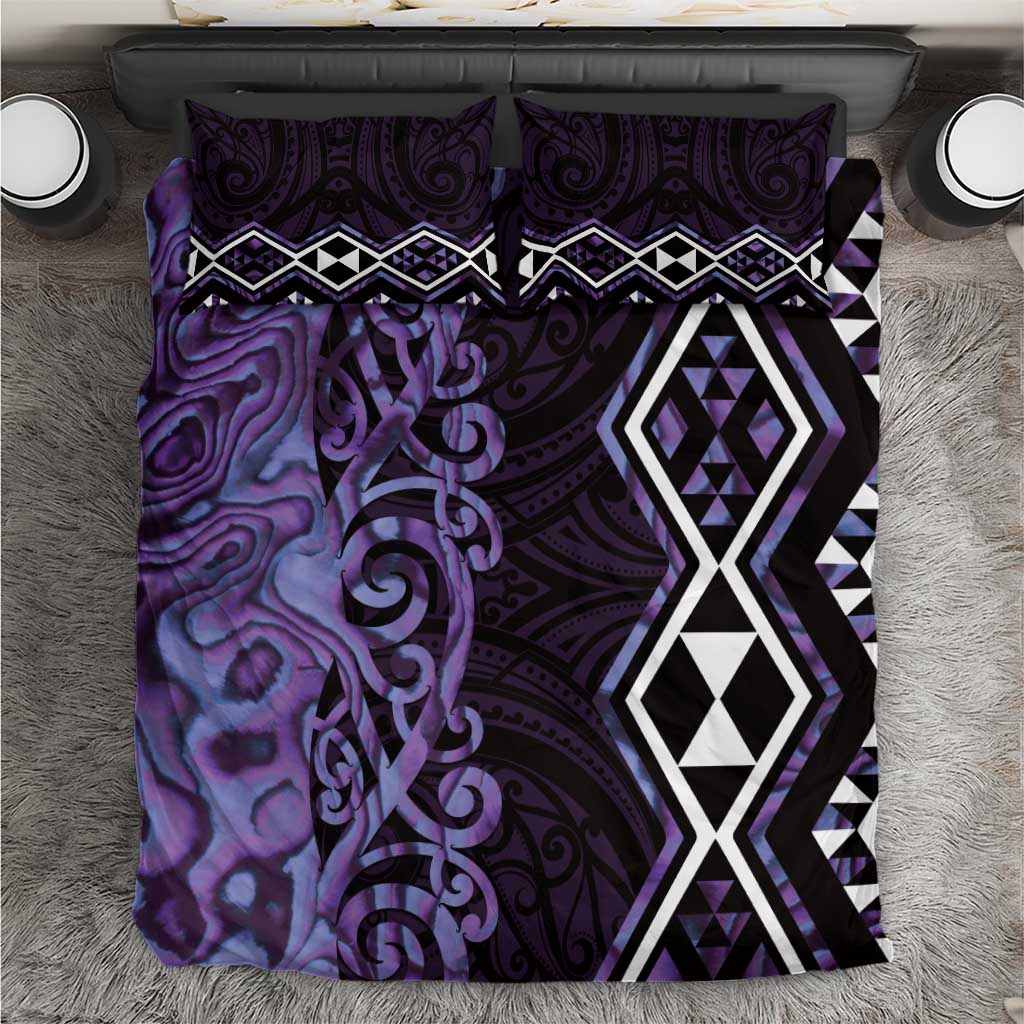 Purple Aotearoa Bedding Set Taniko Motifs With Paua Shell Kowhaiwhai - Vibe Hoodie Shop