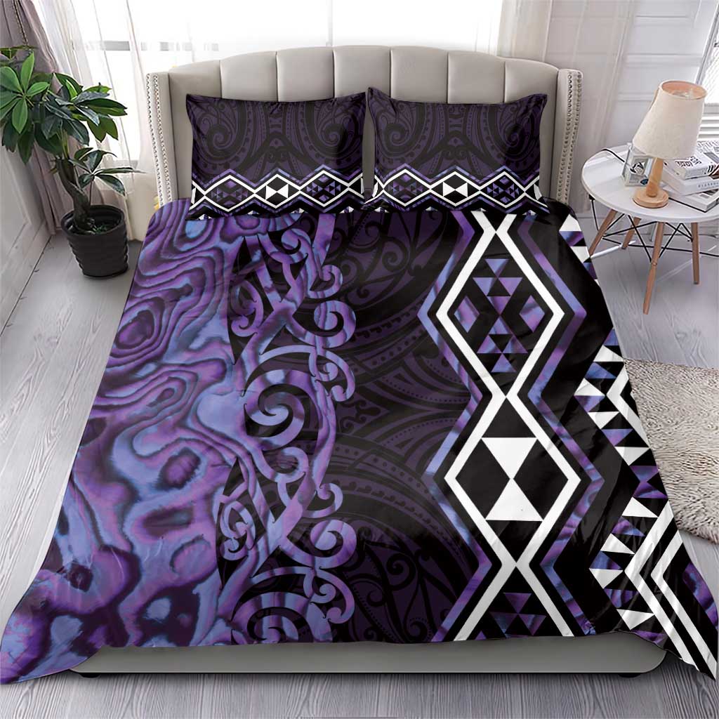 Purple Aotearoa Bedding Set Taniko Motifs With Paua Shell Kowhaiwhai - Vibe Hoodie Shop