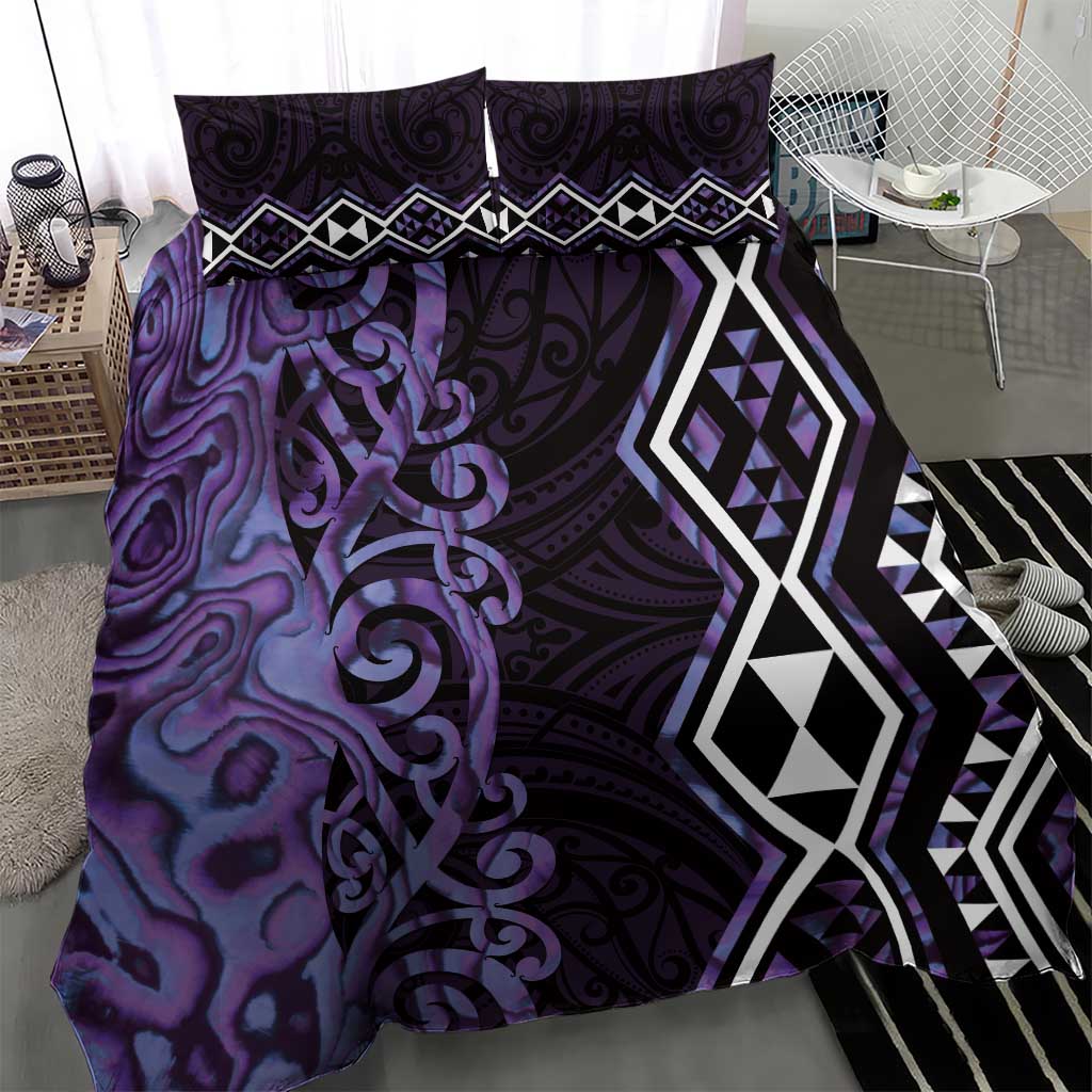 Purple Aotearoa Bedding Set Taniko Motifs With Paua Shell Kowhaiwhai - Vibe Hoodie Shop
