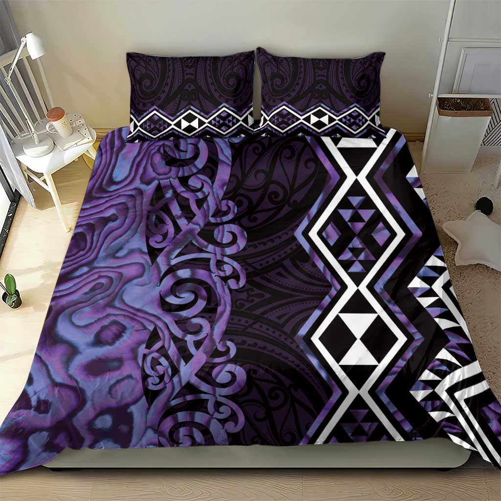 Purple Aotearoa Bedding Set Taniko Motifs With Paua Shell Kowhaiwhai - Vibe Hoodie Shop