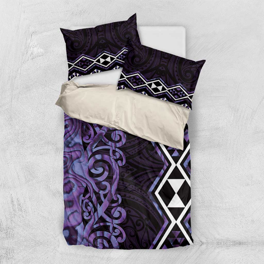 Purple Aotearoa Bedding Set Taniko Motifs With Paua Shell Kowhaiwhai - Vibe Hoodie Shop