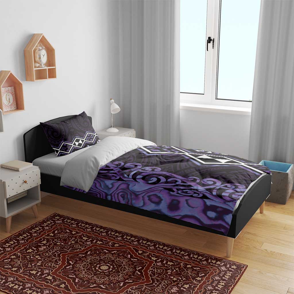 Purple Aotearoa Bedding Set Taniko Motifs With Paua Shell Kowhaiwhai - Vibe Hoodie Shop