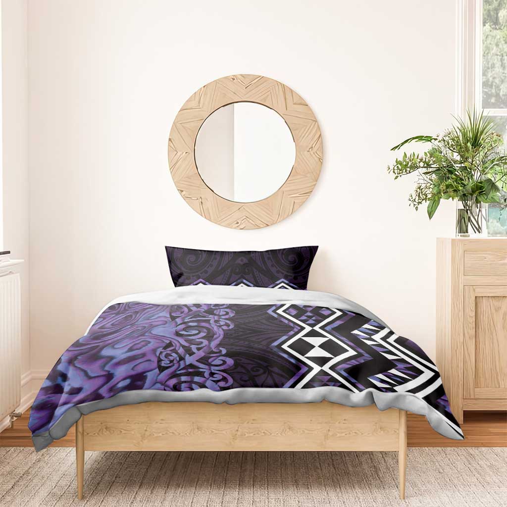 Purple Aotearoa Bedding Set Taniko Motifs With Paua Shell Kowhaiwhai - Vibe Hoodie Shop