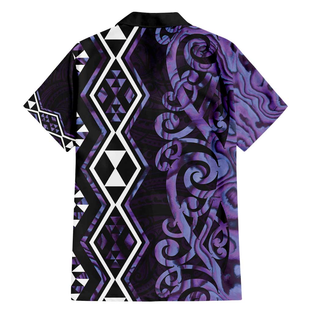 Purple Aotearoa Family Matching Long Sleeve Bodycon Dress and Hawaiian Shirt Taniko Motifs With Paua Shell Kowhaiwhai