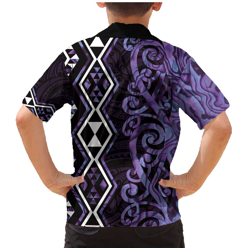 Purple Aotearoa Family Matching Mermaid Dress and Hawaiian Shirt Taniko Motifs With Paua Shell Kowhaiwhai