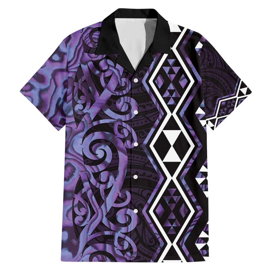 Purple Aotearoa Family Matching Mermaid Dress and Hawaiian Shirt Taniko Motifs With Paua Shell Kowhaiwhai