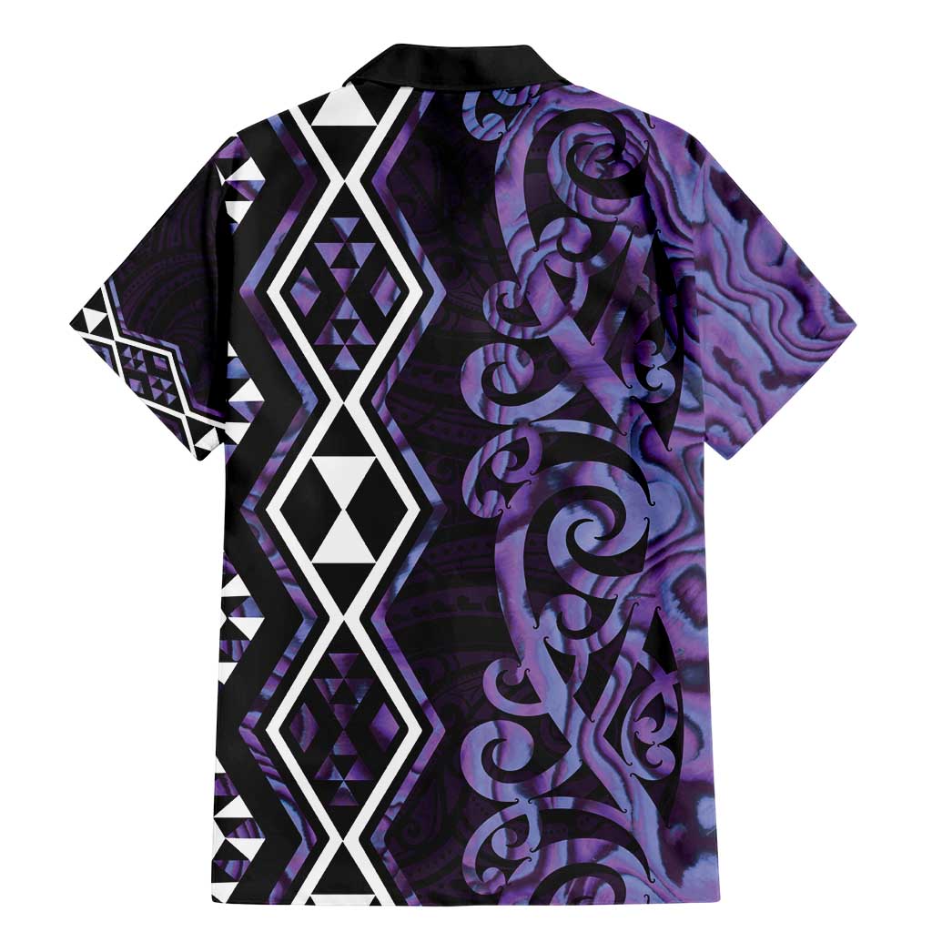 Purple Aotearoa Family Matching Mermaid Dress and Hawaiian Shirt Taniko Motifs With Paua Shell Kowhaiwhai